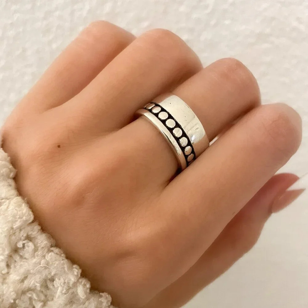 925 Sterling Silver Chunky Ring Band Thick Bold Ring Statement Ring Bead Ring